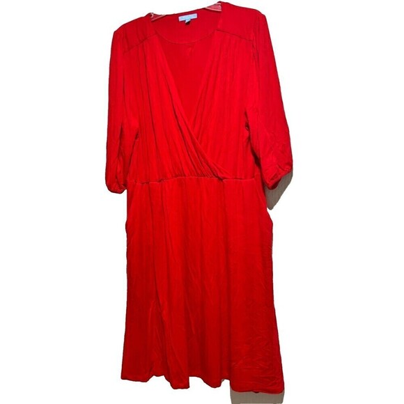 Draper James Womens Fit & Flare Dress 2XL Red 3/4 Sleeve Surplice Neck Pockets - Picture 1 of 9